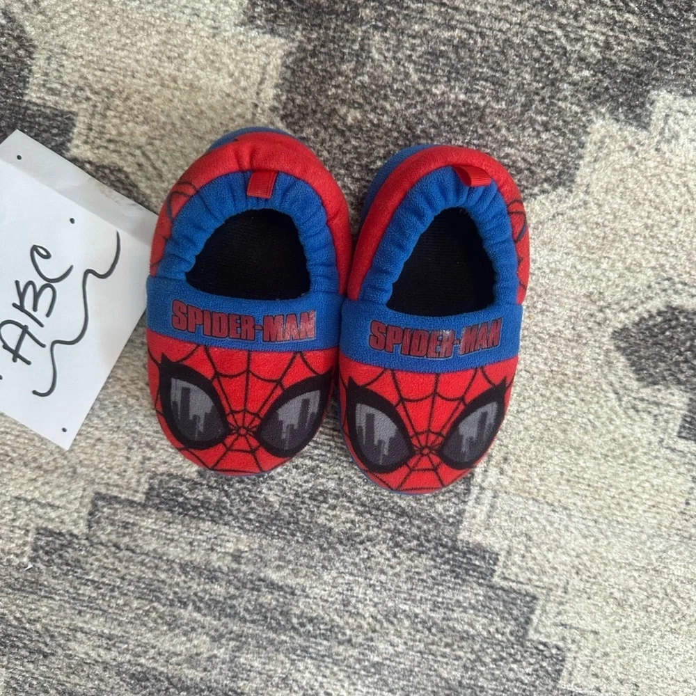 Spiderman Marvel Toddler Boy Slippers Size Medium 7-8 Red Blue Graphic Slippers